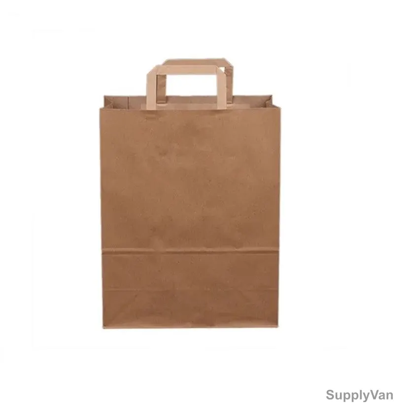 BYFT Disposable Paper Bag With Handle, 100 GSM, L, Brown, 25 Pcs/Pack
