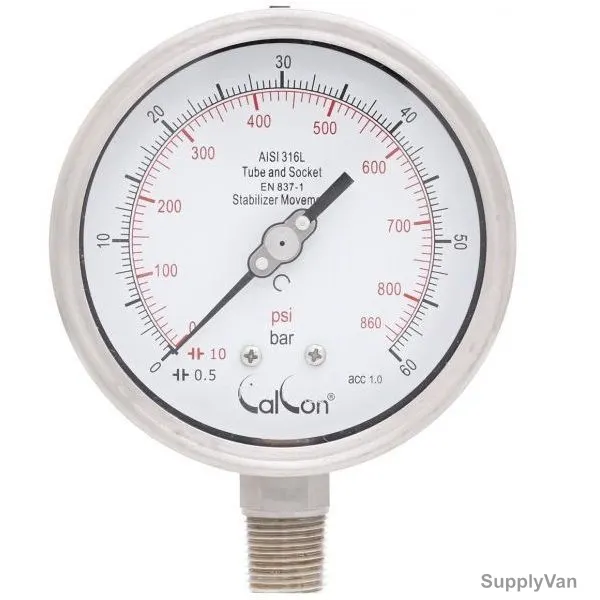 Calcon Pressure Gauge, CC18A, 100MM, 1/2 Inch, NPT, 0-60 Bar