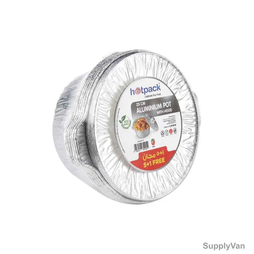 Hotpack Disposable Aluminium Pot With Hood, PPAPOT256, 25CM, Silver, 5+1 Free