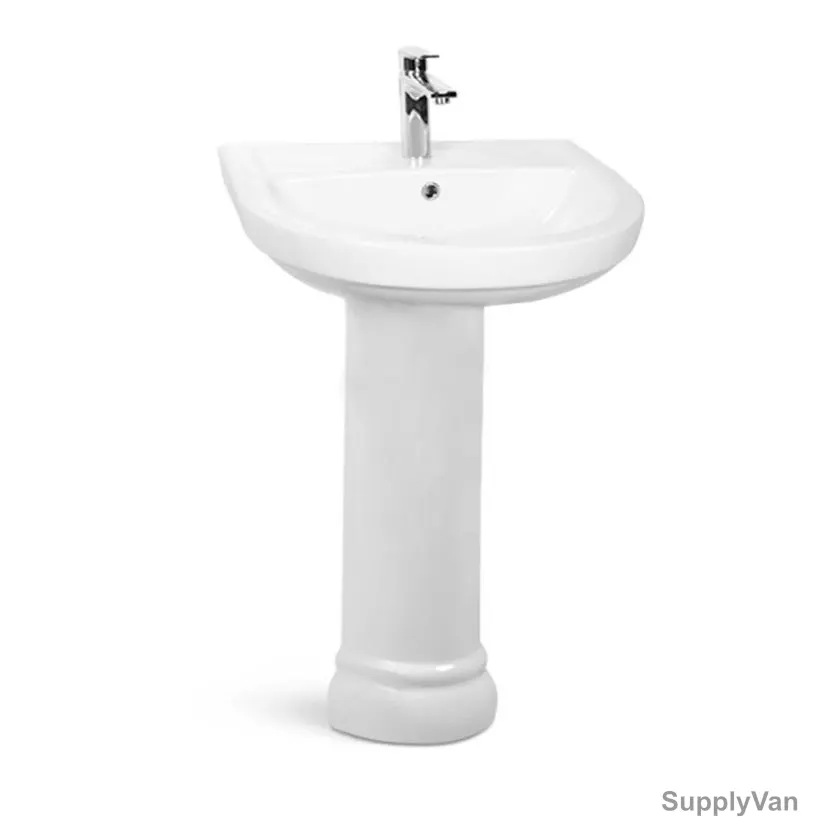 Milano Wash Basin With Full Pedestal, ON-0013, Ceramic, 48CM Width x 56CM Length, White 2 Pcs/Set