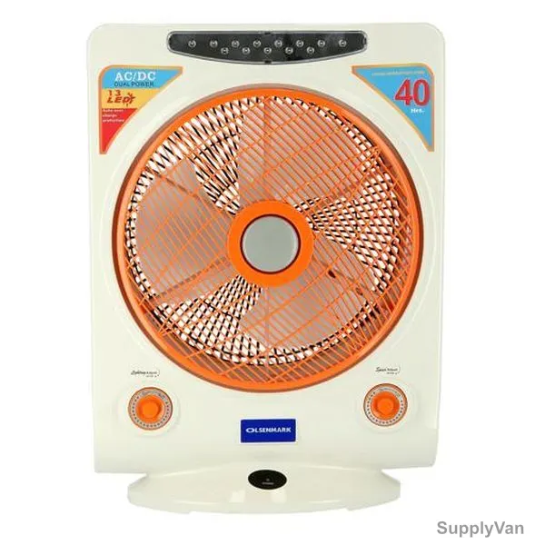 Olsenmark Rechargeable Fan With Led Emergency Light, OMF1608, 12V, 700mAh, 14 Inch, Orange/White