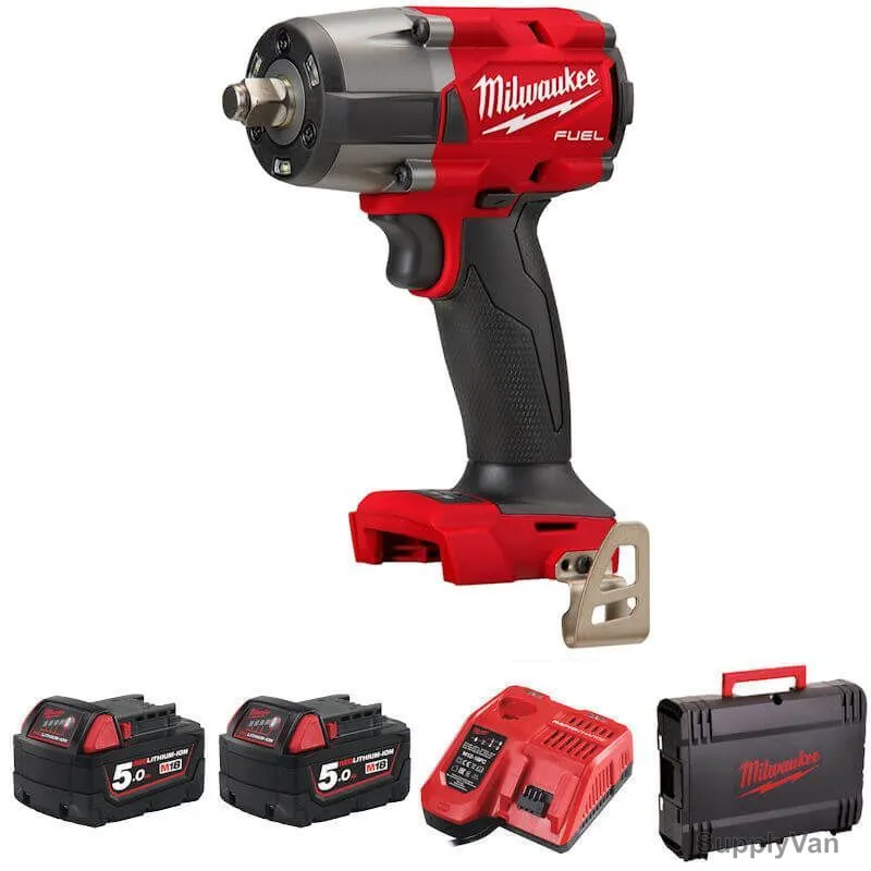 Milwaukee Cordless Impact Wrench With Friction Ring, M18FMTIW2F12-502X, 18V, FUEL, 1/2 Inch, 5 Pcs/Kit