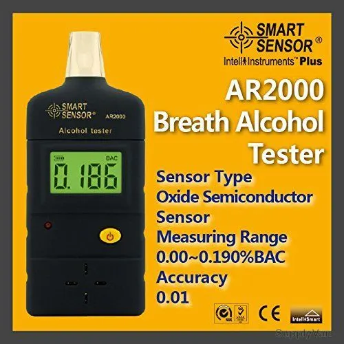 Smart Sensor Breath Alcohol Tester, AR2000, Range 0.00-0.190 percent BAC