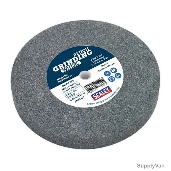 Sealey Grinding Stone, BG200-15, A60P Fine, 200MM Dia x 25MM Width, 16MM Bore Dia