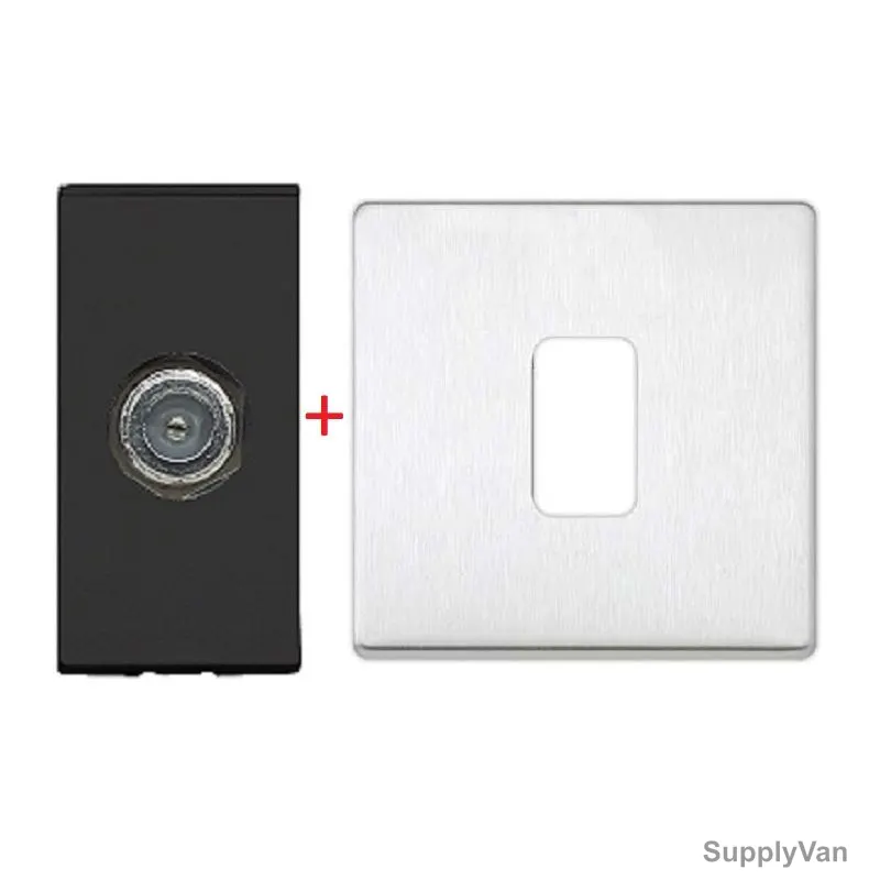 Mk F Type TV Socket Outlet With 1 Module Euro Frontplate, K5855BLK+K24181BSS, 50 x 25MM, 2 Pcs/Set
