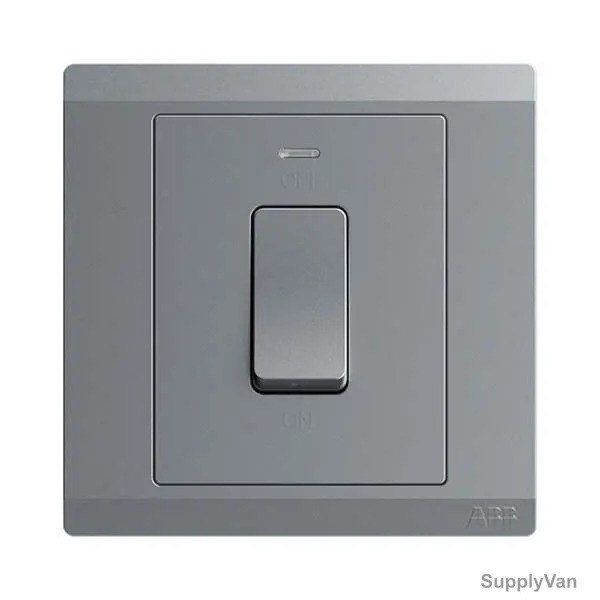 Abb DP Switch With Neon, BL111S-G, Inora, 1 Gang, 1 Way, 20AX, Classic Grey