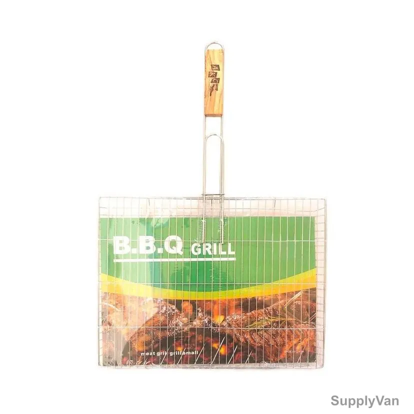 Akc Meat Grill Rack With Wooden Handle, BG14, Stainless Steel, M, Silver