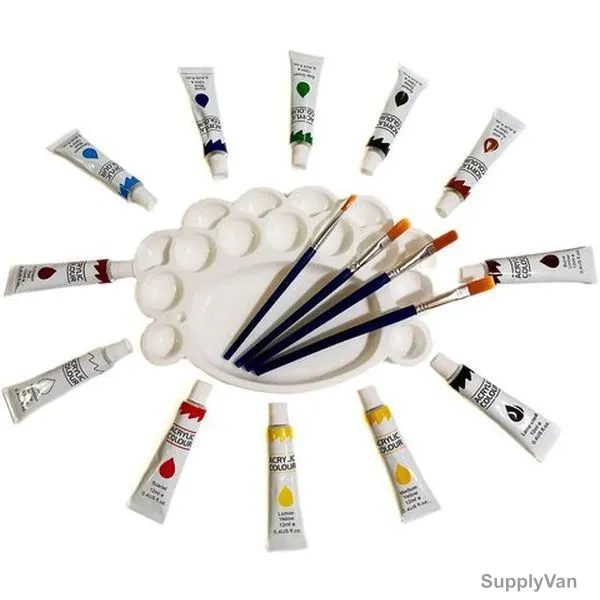 Acrylic Color Set With Brushes and Palette, 6ML, Multicolor, 12 Pcs/Set