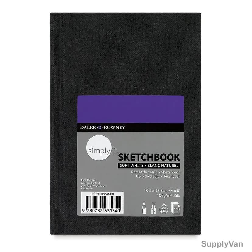 Daler Rowney Simply Sketchbook, 481100406, 100 GSM, 110 Sheets, 102 x 153MM, White