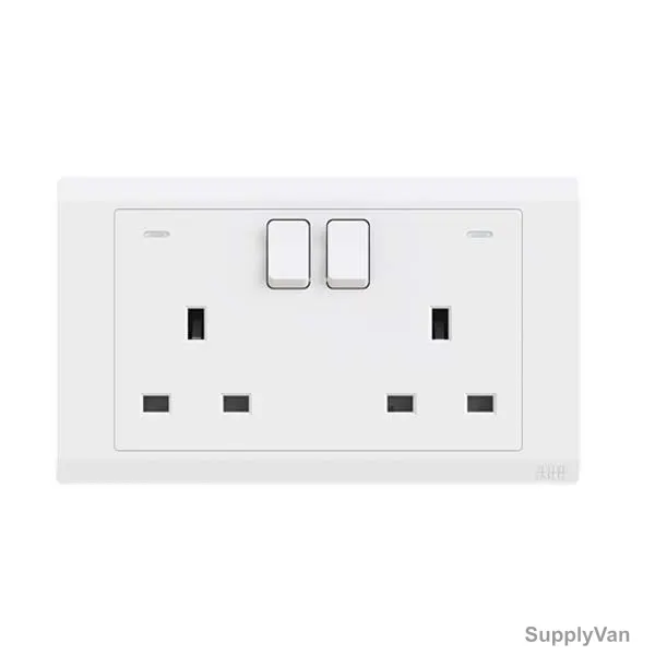 Abb Single Pole Switch Socket With Neon, BL230, Inora, 2 Gang, 13A, White