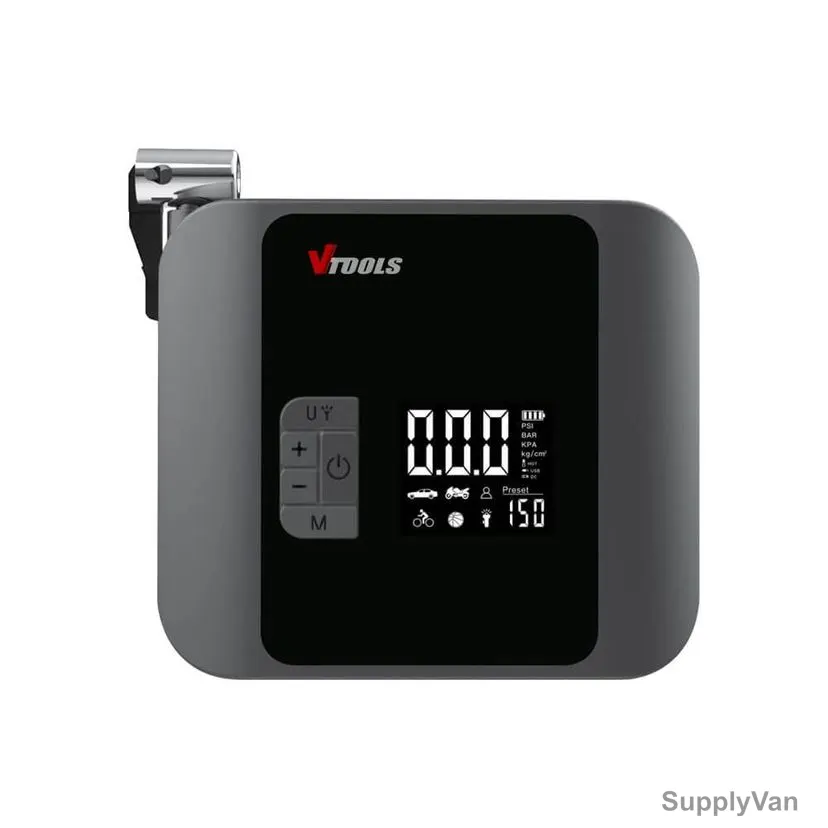 Vtools Portable Smart Air Compressor With Dual Mode Power Supply, VT1300, 12V, 150 PSI