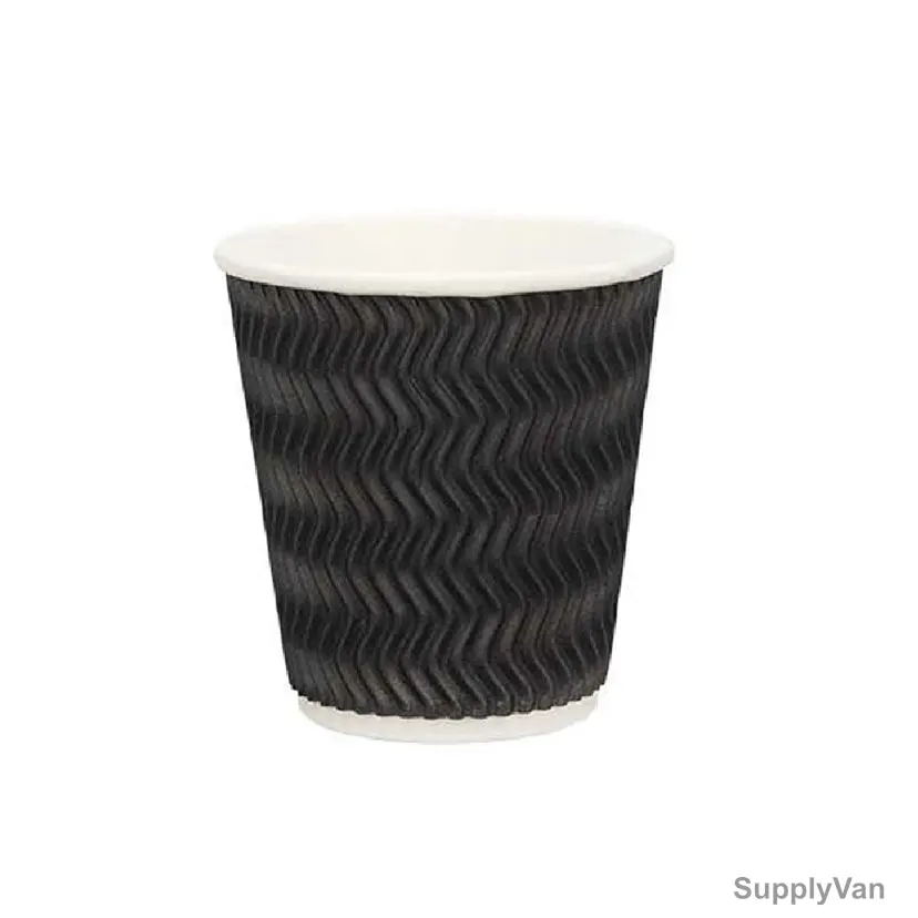 BYFT Disposable Ripple Wall Cup, Paper, 530 GSM, 8 Oz, Black, 25 Pcs/Pack