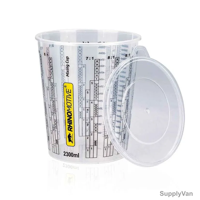 Rhinomotive Expert Paint Mixing Cup With Lid, R1401, 2300ML, Plastic, Clear, 100 Pcs/Pack
