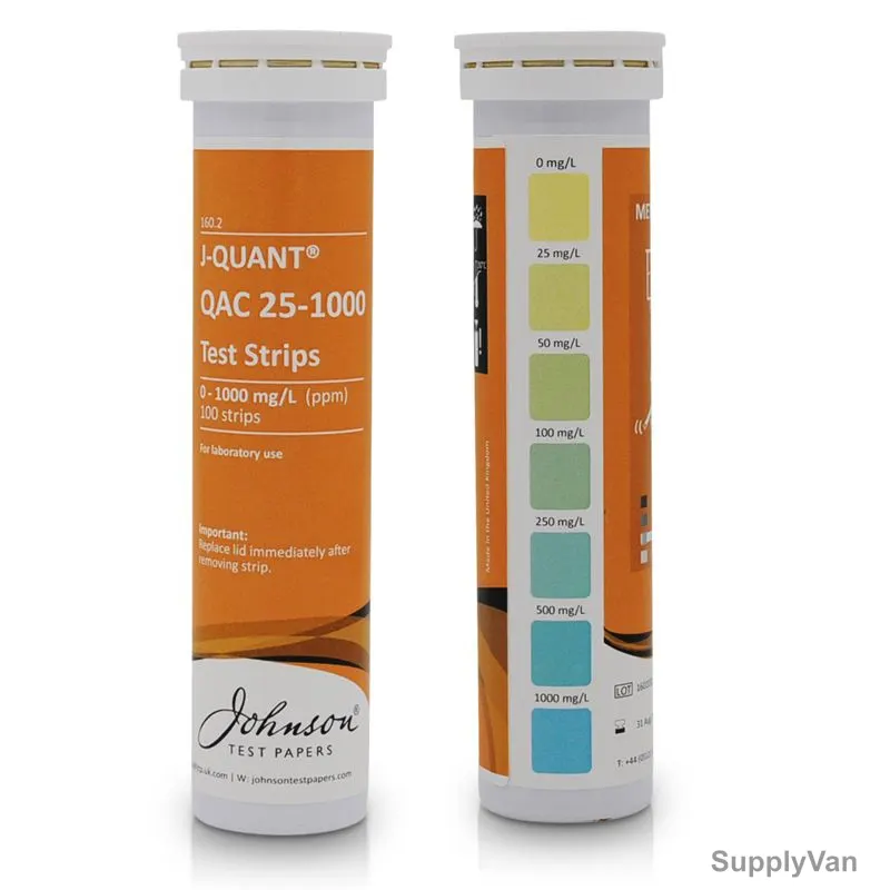 Johnson QAC Test Strip, 160.2, J-Quant, 0 to 1000 PPM, 100 Strips/Vial
