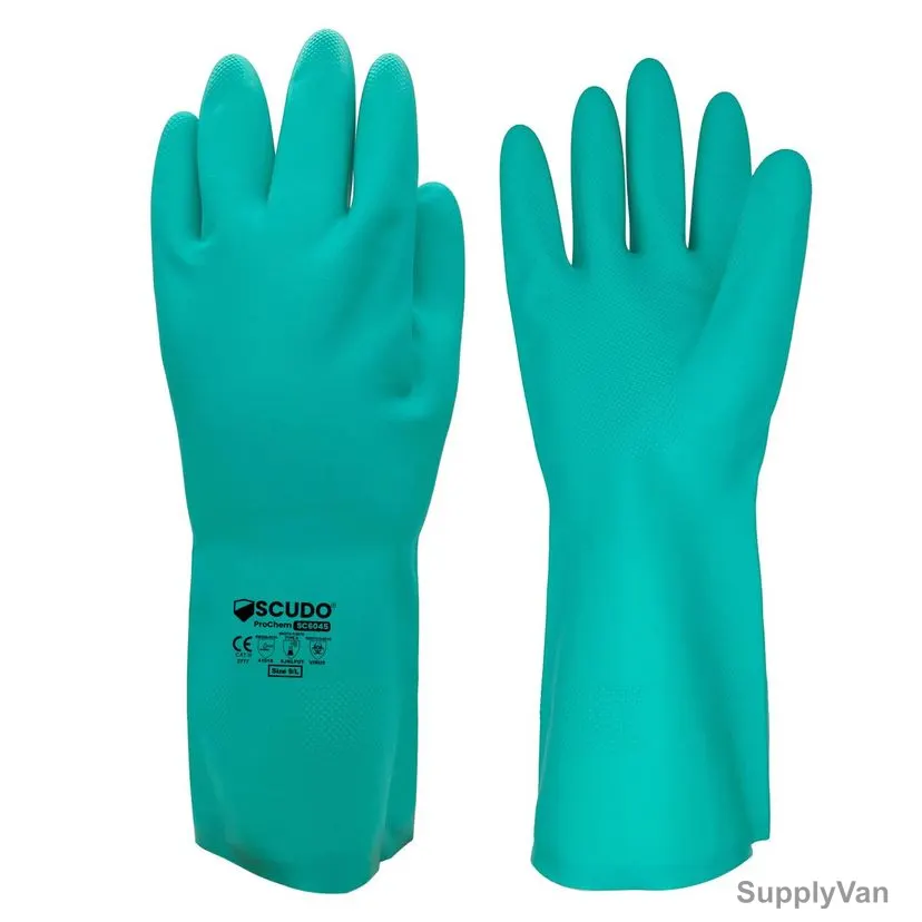Scudo Nitrile Flock Chemical Gloves, SC-6045, ProChem, XL, Green