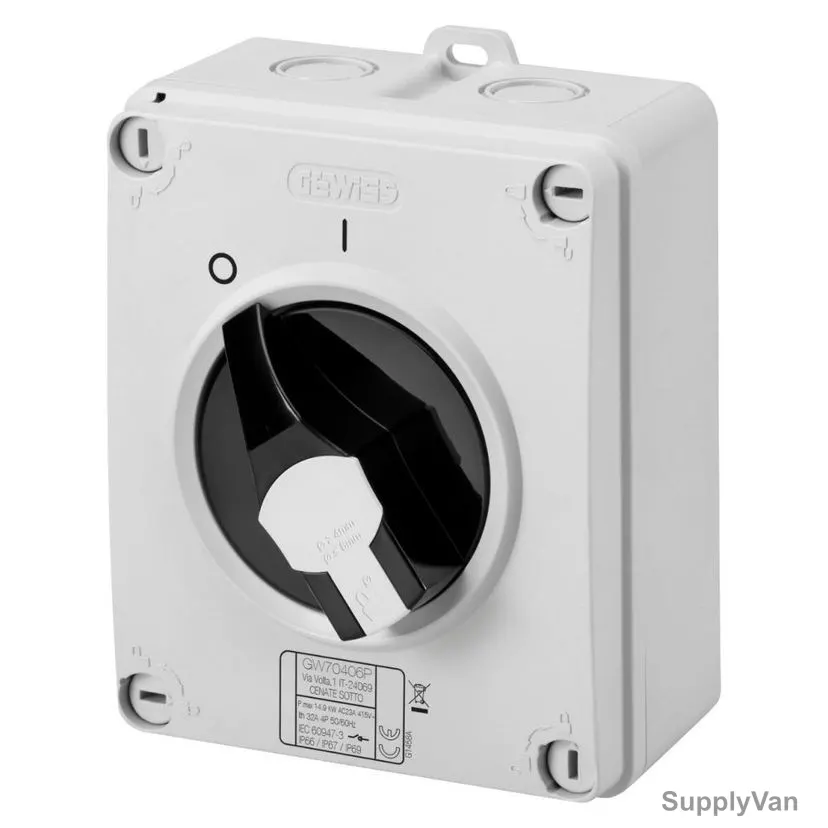 Gewiss Rotary Isolator Switch, GW70416P, 70 RT HP Series, 2P, 25A, 125 x 150 x 75.5MM