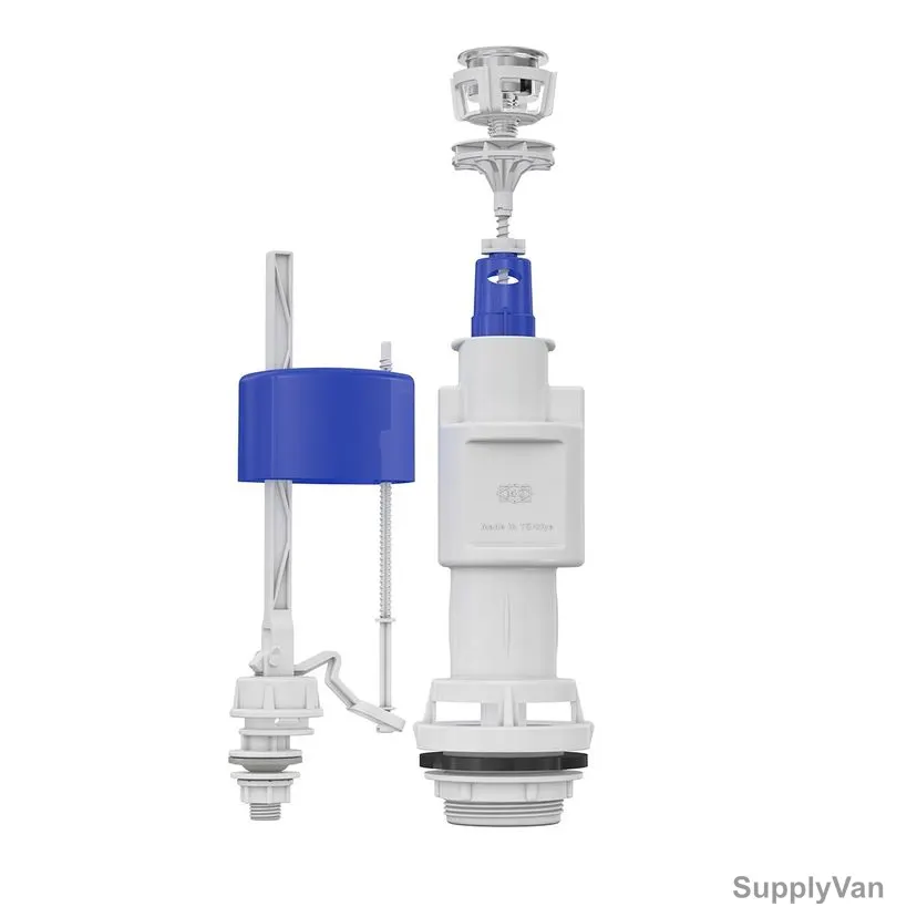 Mega Push Type Flush Tank Mechanism, 3008, Aqua, Polyethylene, 3/8 Inch Inlet Size, White/Blue