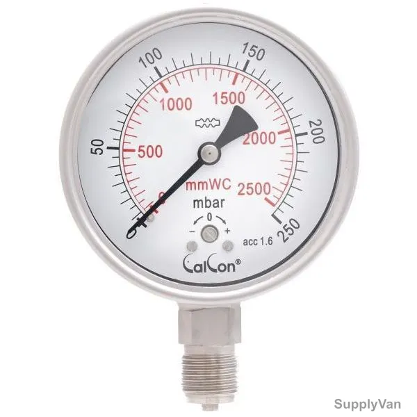 Calcon Capsule Pressure Gauge, CC918A, 100MM, 1/2 Inch, BSP, 0-250 Mbar