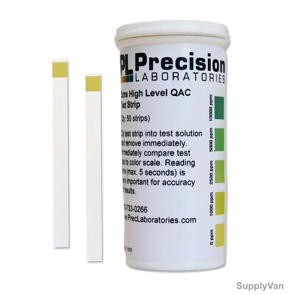 Precision Extra High Level QAC Test Strips, 0-10000 PPM, 5MM Width x 64MM Length, 50 Strips/Pack