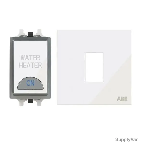 ABB Electrical Switch With LED and Rocker Switch Frame, AMD10920-WG+AMD5120-WG, Millenium, 1 Gang, 1 Way, 20A, White Glass