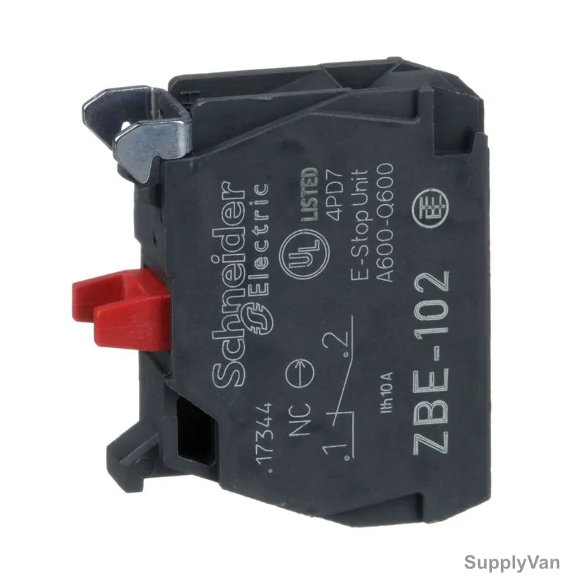 Schneider Electric Single Contact Block, ZBE-102, 1 Pole, 600V, 10A, 1NC, IP20