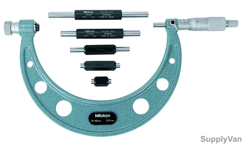 Mitutoyo Outside Micrometer W/ Interchangeable Anvils, 104-135A, Range 0-150MM