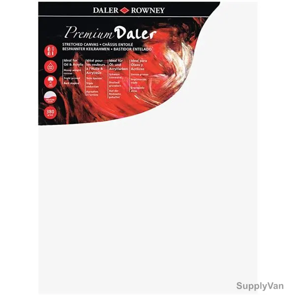 Daler Rowney Premium Stretched Canvas, 512181824, 350 GSM, Rectangle, 24 x 18CM, White