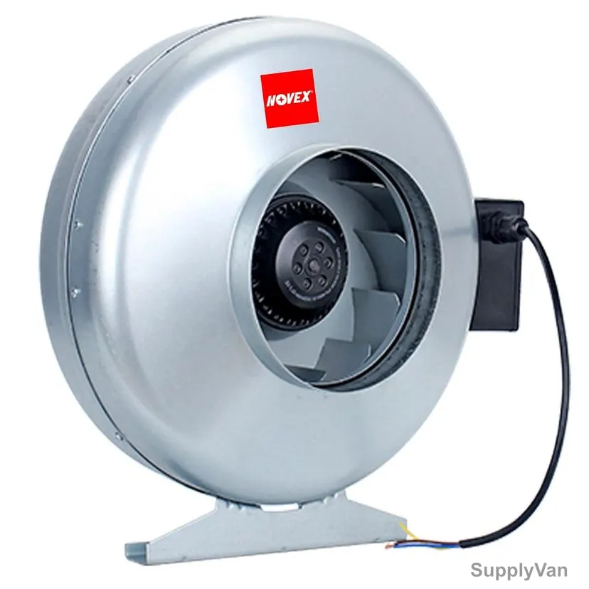 Novex Centrifugal In-Line Duct Fan, NV-ID6, Alloy Steel, 100W, 6 Inch, 2550 RPM, 414 CFM, Grey