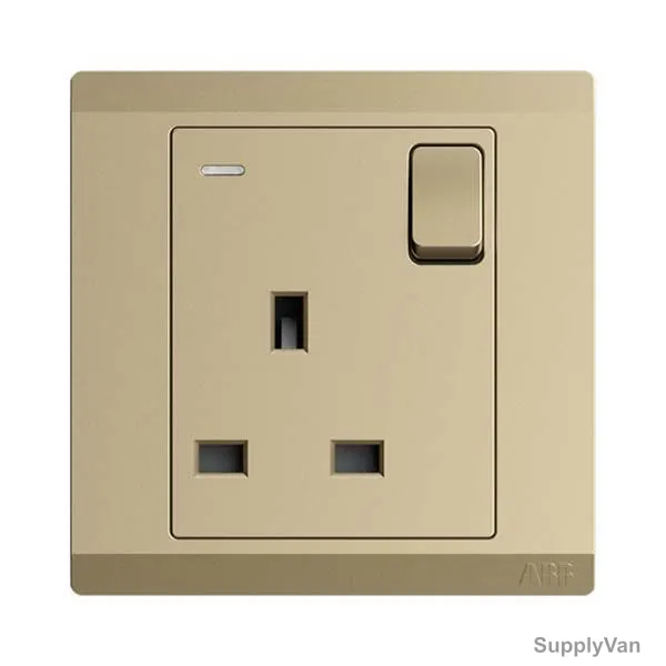 Abb Double Pole Switch Socket With Neon, BL238-PG, Inora, 1 Gang, 13A, Royal Gold