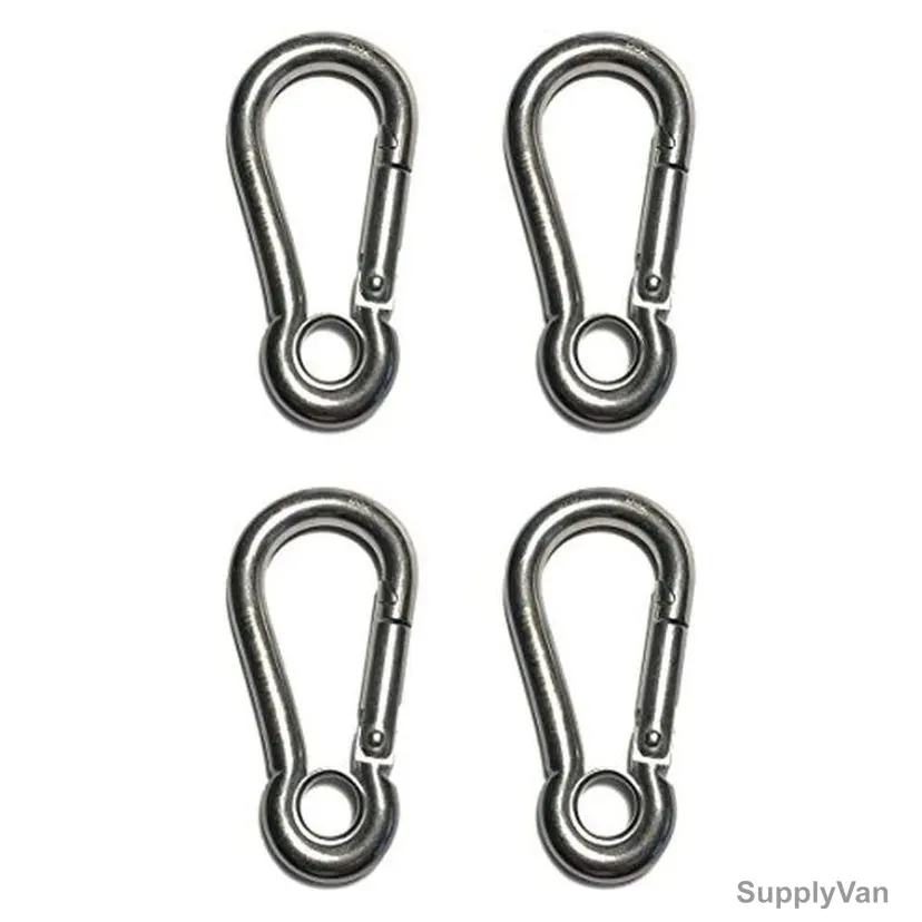 Spring Hook Carabiner With Eyelet, 316 Stainless Steel, 3/8 Inch, Silver, 4 Pcs/Pack