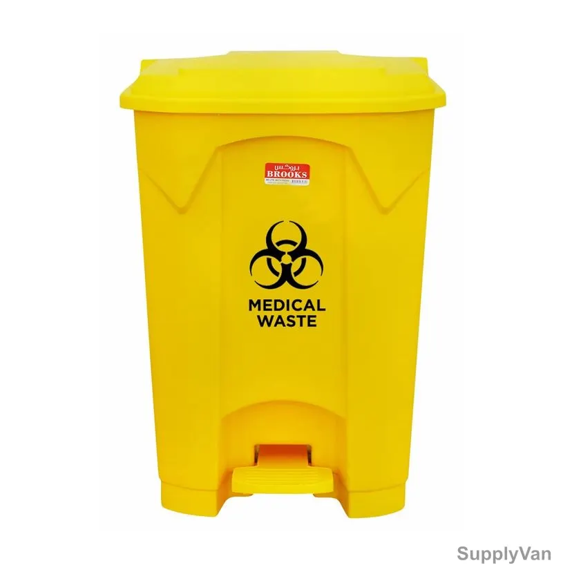 Brooks Medical Waste Bin, BKS-SWG-1311, HDPE, 590MM Height x 310MM Width x 410MM Length, 30 Ltrs Capacity, Yellow