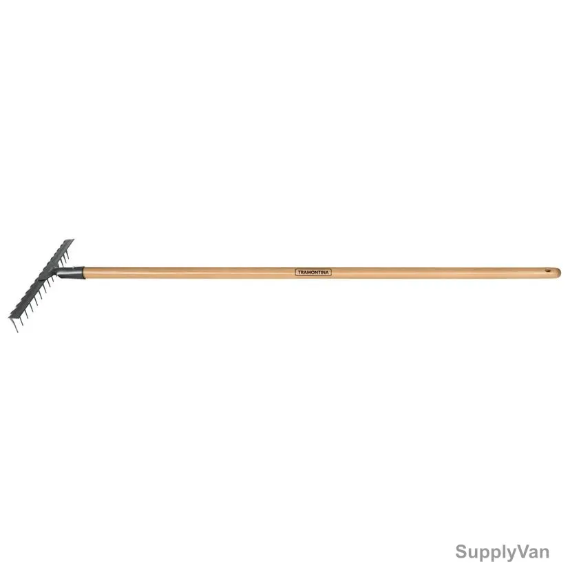 Tramontina Stamped Teeth Rake With 120CM Wood Handle, 77110644, 14 Teeth, Black