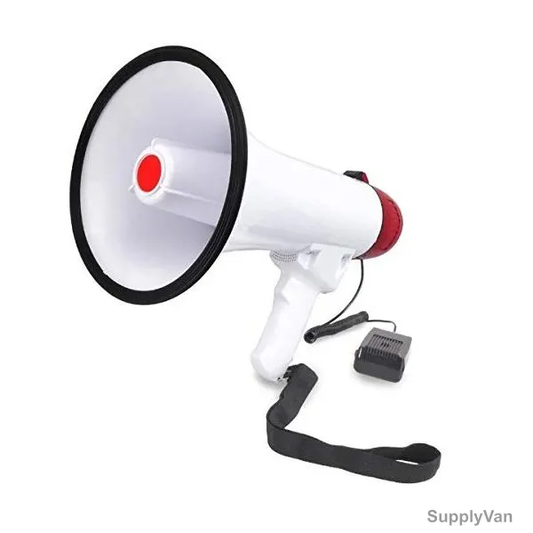 Handheld Megaphone, ABS Plastic, 50W, 12VDC, 230MM Dia x 350 MM Length, 1 KM Range