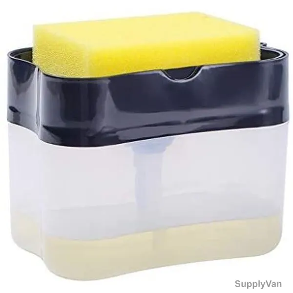 2 In 1 Soap Dispenser With Sponge Holder, ABS, 13.5 x 12CM, Black/Clear