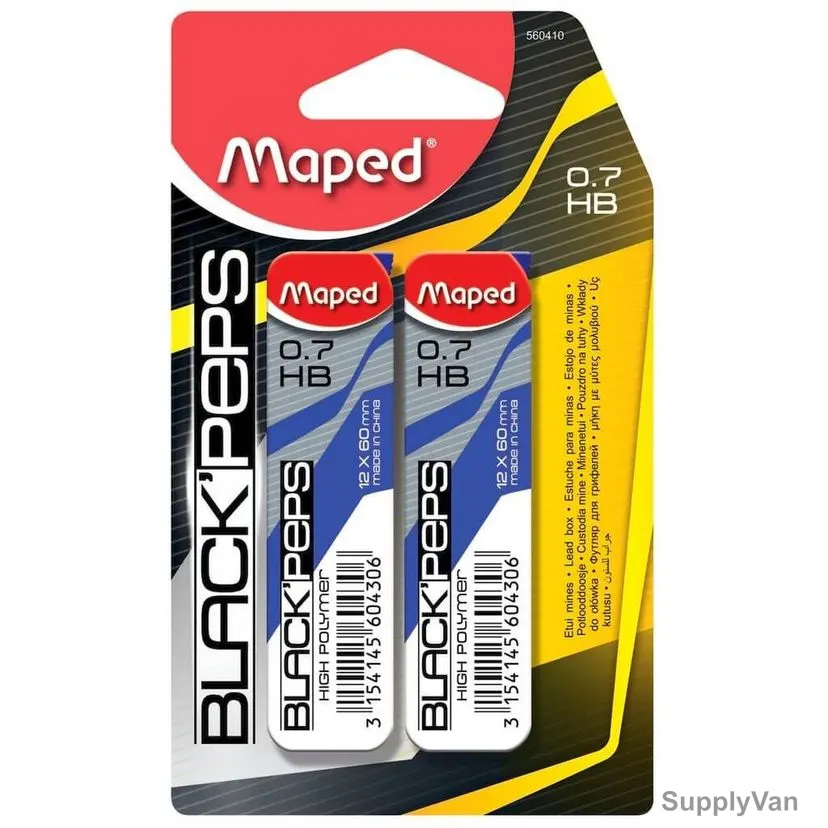 Maped Mechanical Pencil Lead, MD-560410, Black'Peps, 0.7MM Tip Size, Black, 2 Pcs/Pack