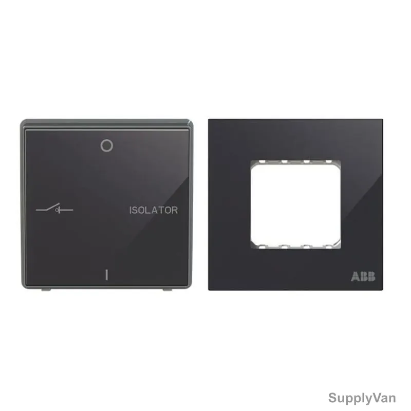 ABB Fan Isolator With Double Rocker Frame, AMD13444-BG+AMD5144-BG, Millenium, 3P, 10A, Black Glass